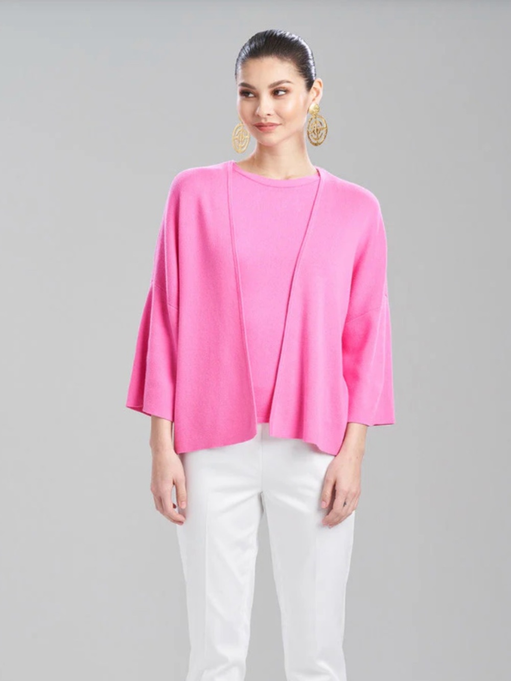 Natori Beijing Textured Knit Kimono Cardigan Size XL Hot Pink Fall (U)